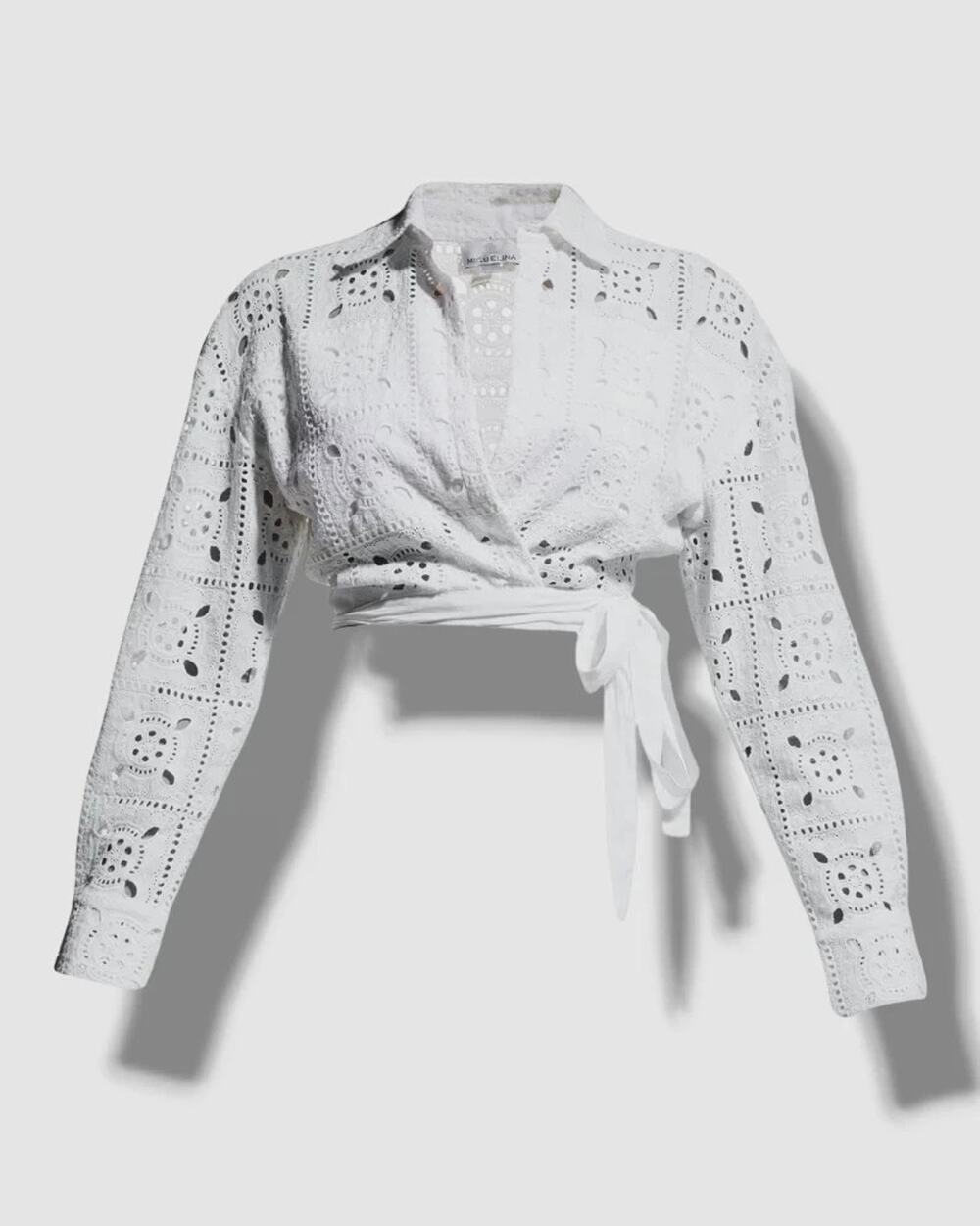 Miguelina Womens White Savannah Eyelet Crop Wrap Blouse Top XS